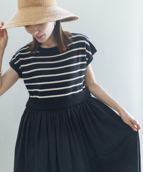 lodie(ロディ)の「ニットボーダー切替ワンピース(ワンピース・レディース・ブラック/ベージュ・FREE)」の9枚目の写真
