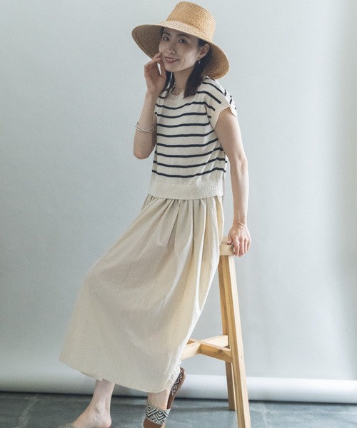 lodie(ロディ)の「ニットボーダー切替ワンピース(ワンピース・レディース・ブラック/ベージュ・FREE)」の6枚目の写真