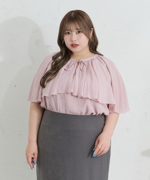 Louiosy(ルオシー)の「【Louiosy】【大きいサイズ】ケープリボンブラウス(シャツ/ブラウス・レディース・オフホワイト/ピンク・3L/4L)」の5枚目の写真