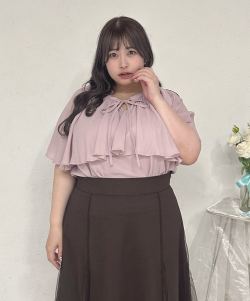 Louiosy(ルオシー)の「【Louiosy】【大きいサイズ】ケープリボンブラウス(シャツ/ブラウス・レディース・オフホワイト/ピンク・3L/4L)」の12枚目の写真