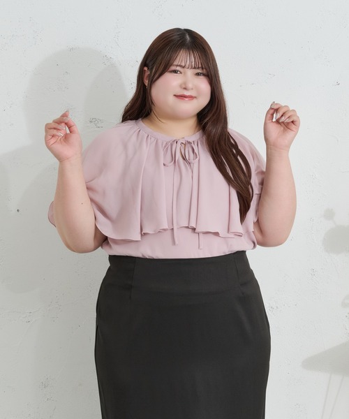 Louiosy(ルオシー)の「【Louiosy】【大きいサイズ】ケープリボンブラウス(シャツ/ブラウス・レディース・オフホワイト/ピンク・3L/4L)」の7枚目の写真