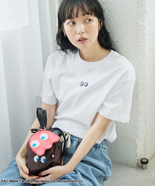 coen(コーエン)の「【PAC-MAN(パックマン)別注】EYEデザイン フライスコンパクト刺繍Tシャツ(Tシャツ/カットソー・レディース・ブラック/グレー/オフホワイト・L/M)」の1枚目の写真