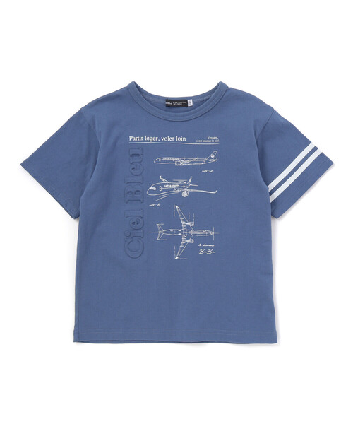 BeBe(ベベ)の「【JALコラボ】飛行機図面エンボス加工ロゴ半袖Tシャツ(Tシャツ/カットソー・キッズ・ブルー/ブラック・110cm/120cm/130cm/140cm)」の1枚目の写真