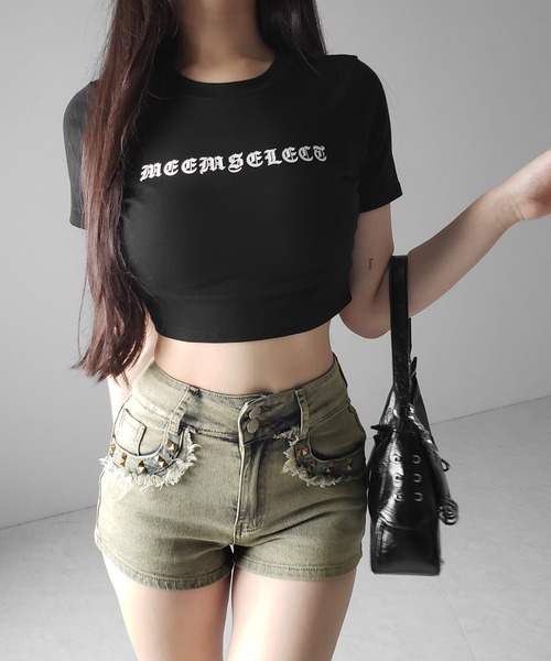 me+em select(ミームセレクト)の「【 2color / 3size 】ヴィンテージライクスタッズスリムフィットデニムショートパンツ / vintage like studded slim-fit denim shorts ※※(デニムパンツ・レディース・ブラック/ブルー・MEDIUM/LARGE/SMALL)」の17枚目の写真