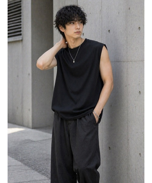 Bling Leads(ブリングリーズ)の「【Bls】 【ZM】【Bling Leads】梨地ノースリーブ(Tシャツ/カットソー・メンズ・ブルー系その他/ブラック/オフホワイト・LARGE/MEDIUM)」の1枚目の写真