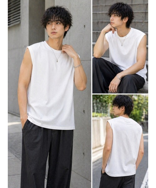 Bling Leads(ブリングリーズ)の「【Bls】 【ZM】【Bling Leads】梨地ノースリーブ(Tシャツ/カットソー・メンズ・ブルー系その他/ブラック/オフホワイト・LARGE/MEDIUM)」の5枚目の写真
