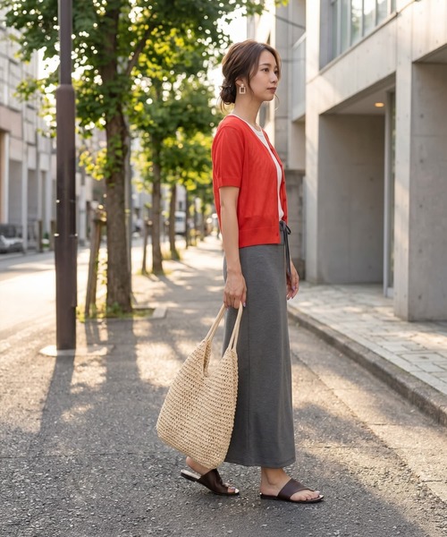 STYLE DELI(スタイルデリ)の「鹿の子調カーデ型Vネックトップス(Tシャツ/カットソー・レディース・ホワイト/ブラック/レッド・FREE)」の8枚目の写真