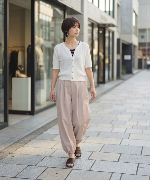 STYLE DELI(スタイルデリ)の「鹿の子調カーデ型Vネックトップス(Tシャツ/カットソー・レディース・ホワイト/ブラック/レッド・FREE)」の6枚目の写真