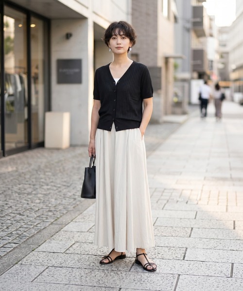 STYLE DELI(スタイルデリ)の「鹿の子調カーデ型Vネックトップス(Tシャツ/カットソー・レディース・ホワイト/ブラック/レッド・FREE)」の20枚目の写真
