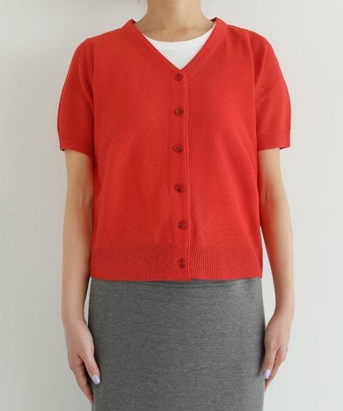 STYLE DELI(スタイルデリ)の「鹿の子調カーデ型Vネックトップス(Tシャツ/カットソー・レディース・ホワイト/ブラック/レッド・FREE)」の19枚目の写真