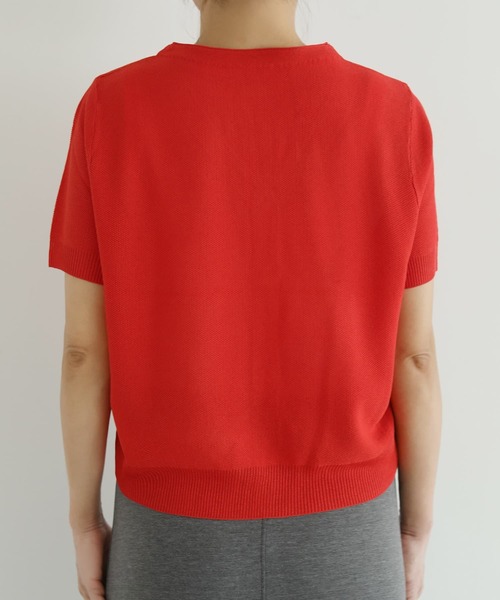 STYLE DELI(スタイルデリ)の「鹿の子調カーデ型Vネックトップス(Tシャツ/カットソー・レディース・ホワイト/ブラック/レッド・FREE)」の17枚目の写真