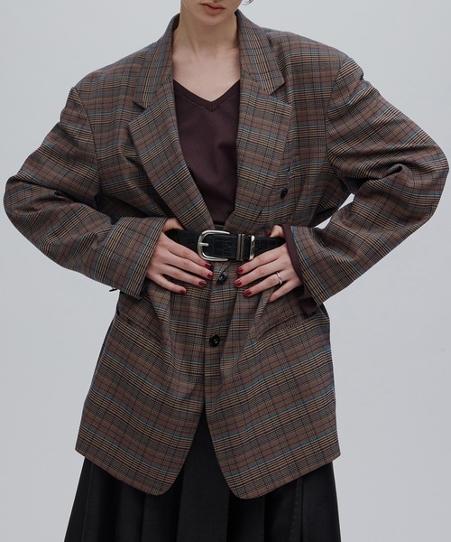 Ameri(アメリ)の「DEFORMATION TACK CHECK JACKET(テーラードジャケット・レディース・ブラウン・SMALL/MEDIUM)」の1枚目の写真