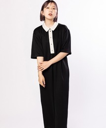 配色シャツカラーワンピース
