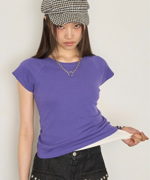 sloppy(スロッピー)の「【SLOPPY/WEB限定カラーあり】リブチビTEE(Tシャツ/カットソー・レディース・ブラウン/オフホワイト/サックスブルー/イエロー/ブラック/パープル・FREE)」の5枚目の写真