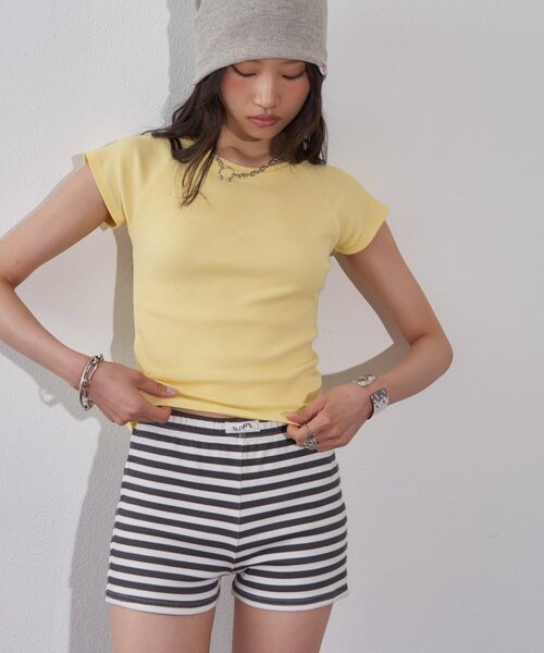 sloppy(スロッピー)の「【SLOPPY/WEB限定カラーあり】リブチビTEE(Tシャツ/カットソー・レディース・ブラウン/オフホワイト/サックスブルー/イエロー/ブラック/パープル・FREE)」の18枚目の写真