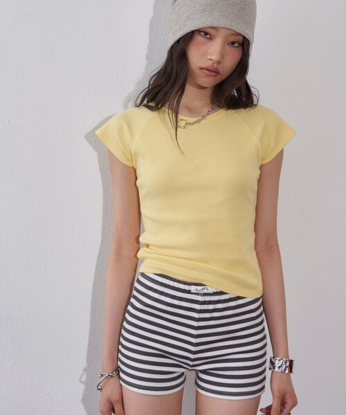 sloppy(スロッピー)の「【SLOPPY/WEB限定カラーあり】リブチビTEE(Tシャツ/カットソー・レディース・ブラウン/オフホワイト/サックスブルー/イエロー/ブラック/パープル・FREE)」の19枚目の写真