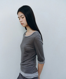 CACELE（カッセル）の「[6/22 予約出荷] レイヤードハーフスリーブTシャツ, チャコール（Tシャツ/カットソー）」