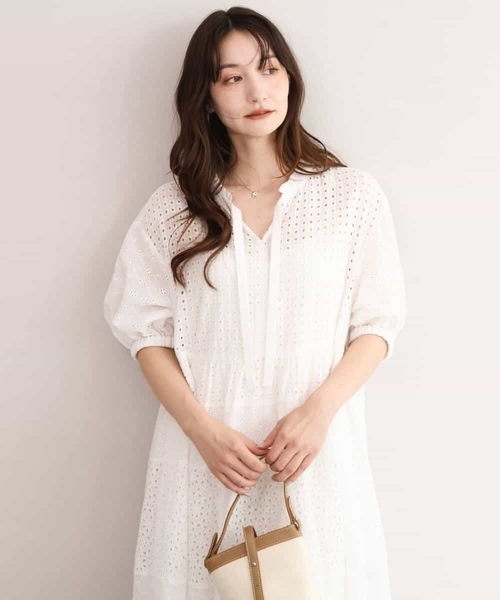 MK MICHEL KLEIN（エムケーミッシェルクラン）の「[洗える]パッチワークコットンレースワンピース（ワンピース・レディース・ホワイト/ブラック・38）」の3枚目の写真