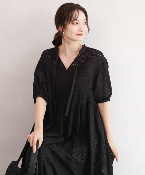 MK MICHEL KLEIN（エムケーミッシェルクラン）の「[洗える]パッチワークコットンレースワンピース（ワンピース・レディース・ホワイト/ブラック・38）」の8枚目の写真