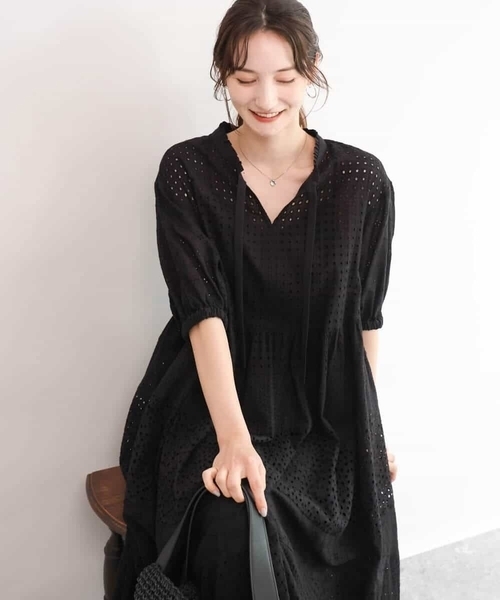 MK MICHEL KLEIN（エムケーミッシェルクラン）の「[洗える]パッチワークコットンレースワンピース（ワンピース・レディース・ホワイト/ブラック・38）」の9枚目の写真