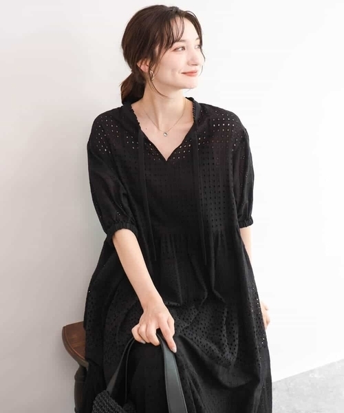 MK MICHEL KLEIN（エムケーミッシェルクラン）の「[洗える]パッチワークコットンレースワンピース（ワンピース・レディース・ホワイト/ブラック・38）」の10枚目の写真
