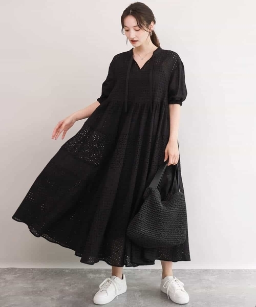 MK MICHEL KLEIN（エムケーミッシェルクラン）の「[洗える]パッチワークコットンレースワンピース（ワンピース・レディース・ホワイト/ブラック・38）」の11枚目の写真