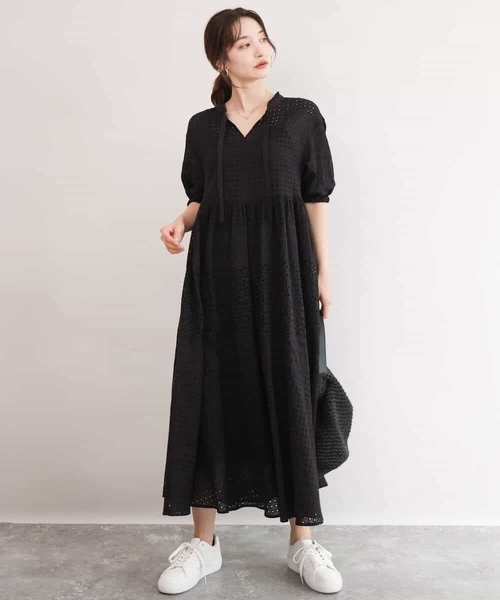 MK MICHEL KLEIN（エムケーミッシェルクラン）の「[洗える]パッチワークコットンレースワンピース（ワンピース・レディース・ホワイト/ブラック・38）」の12枚目の写真