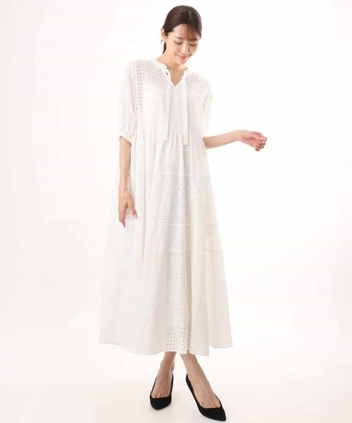 MK MICHEL KLEIN（エムケーミッシェルクラン）の「[洗える]パッチワークコットンレースワンピース（ワンピース・レディース・ホワイト/ブラック・38）」の16枚目の写真