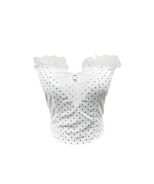 ALLuRing ChaRm(アリュリングチャーム)の「【カップ付き】Secret Dot Lace-up Bustier / シークレットドットレースアップビスチェ(チューブトップ・レディース・ブラック/ホワイト/ベビーピンク・FREE)」の1枚目の写真