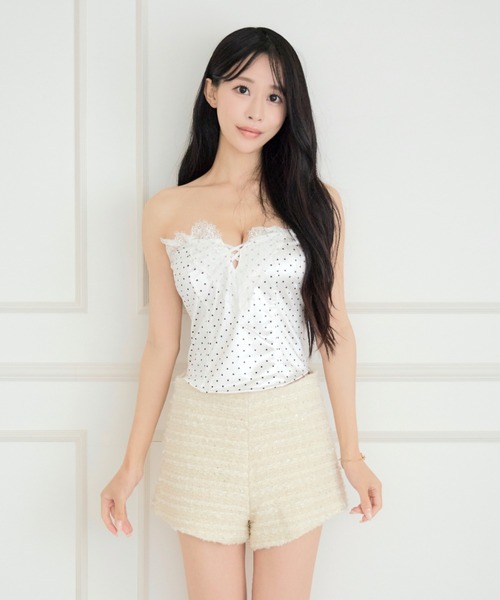 ALLuRing ChaRm(アリュリングチャーム)の「【カップ付き】Secret Dot Lace-up Bustier / シークレットドットレースアップビスチェ(チューブトップ・レディース・ブラック/ホワイト/ベビーピンク・FREE)」の4枚目の写真