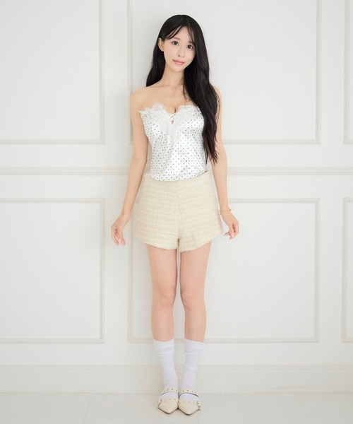 ALLuRing ChaRm(アリュリングチャーム)の「【カップ付き】Secret Dot Lace-up Bustier / シークレットドットレースアップビスチェ(チューブトップ・レディース・ブラック/ホワイト/ベビーピンク・FREE)」の9枚目の写真