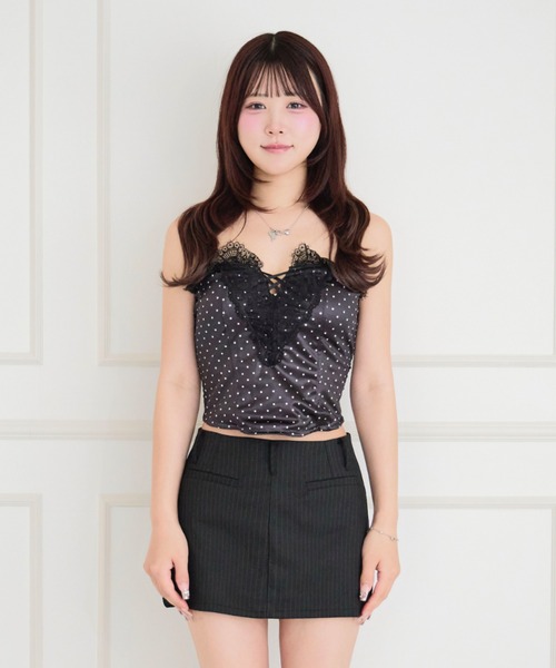 ALLuRing ChaRm(アリュリングチャーム)の「【カップ付き】Secret Dot Lace-up Bustier / シークレットドットレースアップビスチェ(チューブトップ・レディース・ブラック/ホワイト/ベビーピンク・FREE)」の13枚目の写真