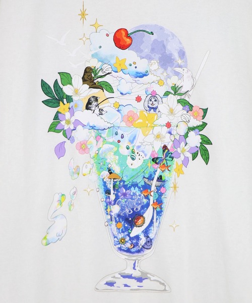 ScoLar(スカラー)の「162692:スカラー特製お月見パフェ柄 接触冷感Tシャツ(Tシャツ/カットソー・レディース・ピンク/オフホワイト/イエロー/ブラック・M)」の10枚目の写真