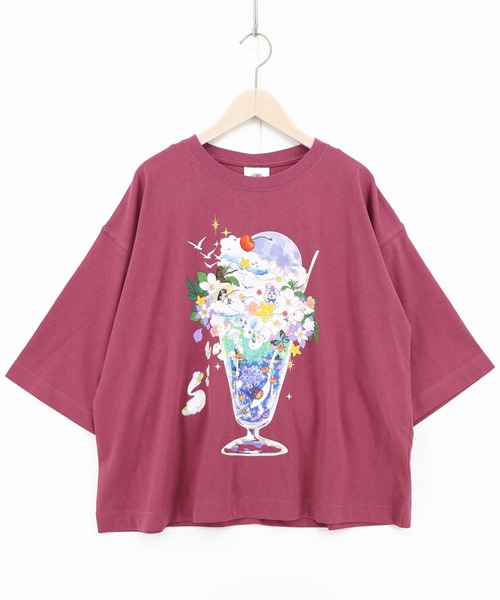 ScoLar(スカラー)の「162692:スカラー特製お月見パフェ柄 接触冷感Tシャツ(Tシャツ/カットソー・レディース・ピンク/オフホワイト/イエロー/ブラック・M)」の12枚目の写真