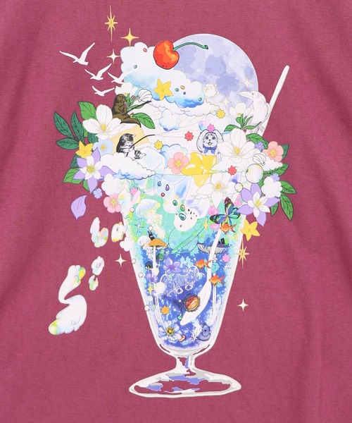 ScoLar(スカラー)の「162692:スカラー特製お月見パフェ柄 接触冷感Tシャツ(Tシャツ/カットソー・レディース・ピンク/オフホワイト/イエロー/ブラック・M)」の13枚目の写真