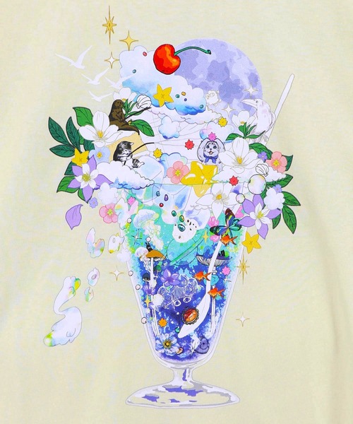 ScoLar(スカラー)の「162692:スカラー特製お月見パフェ柄 接触冷感Tシャツ(Tシャツ/カットソー・レディース・ピンク/オフホワイト/イエロー/ブラック・M)」の14枚目の写真