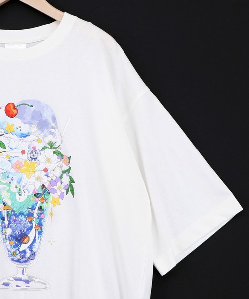 ScoLar(スカラー)の「162692:スカラー特製お月見パフェ柄 接触冷感Tシャツ(Tシャツ/カットソー・レディース・ピンク/オフホワイト/イエロー/ブラック・M)」の16枚目の写真
