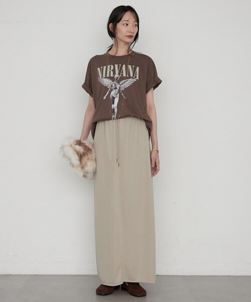 LOUNGEDRESS(ラウンジドレス)の「≪セットアップ可≫カットマキシスカート(スカート・レディース・ライトベージュ/チャコールグレー・FREE)」の12枚目の写真