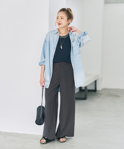 Spick & Span(スピックアンドスパン)の「ドライストレッチワイドパンツ(スラックス・レディース・チャコールグレー/ブラウン・34/40/36/38)」の3枚目の写真