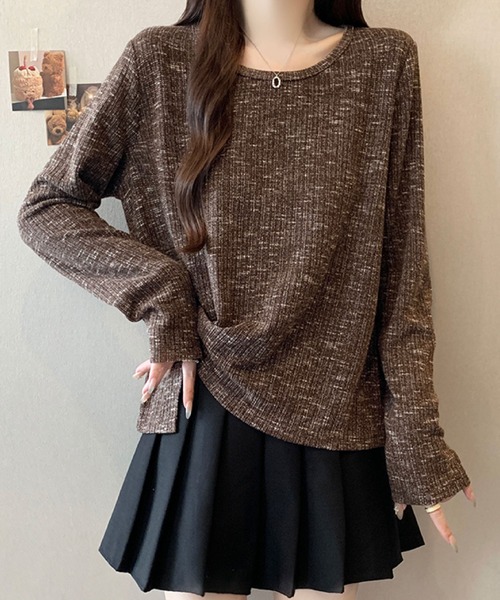 2ly2(トゥーリートゥー)の「ミックスリブ ルーズトップス(Tシャツ/カットソー・レディース・ネイビー/ブラウン/ベージュ・FREE)」の20枚目の写真