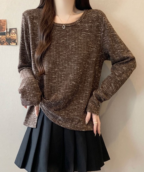 2ly2(トゥーリートゥー)の「ミックスリブ ルーズトップス(Tシャツ/カットソー・レディース・ネイビー/ブラウン/ベージュ・FREE)」の19枚目の写真