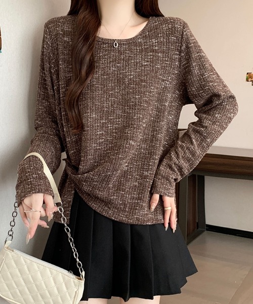 2ly2(トゥーリートゥー)の「ミックスリブ ルーズトップス(Tシャツ/カットソー・レディース・ネイビー/ブラウン/ベージュ・FREE)」の17枚目の写真