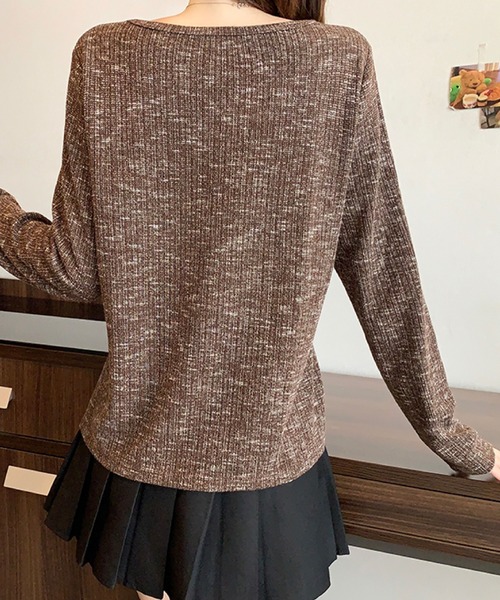 2ly2(トゥーリートゥー)の「ミックスリブ ルーズトップス(Tシャツ/カットソー・レディース・ネイビー/ブラウン/ベージュ・FREE)」の14枚目の写真