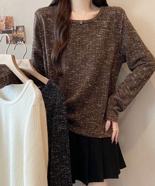 2ly2(トゥーリートゥー)の「ミックスリブ ルーズトップス(Tシャツ/カットソー・レディース・ネイビー/ブラウン/ベージュ・FREE)」の12枚目の写真