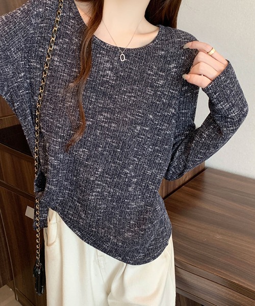 2ly2(トゥーリートゥー)の「ミックスリブ ルーズトップス(Tシャツ/カットソー・レディース・ネイビー/ブラウン/ベージュ・FREE)」の11枚目の写真