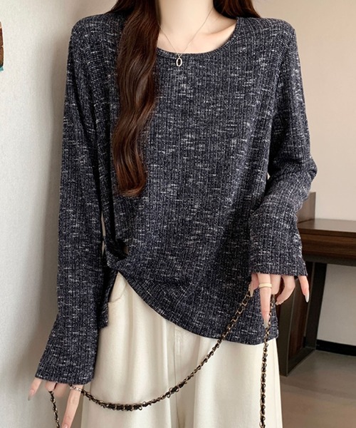 2ly2(トゥーリートゥー)の「ミックスリブ ルーズトップス(Tシャツ/カットソー・レディース・ネイビー/ブラウン/ベージュ・FREE)」の10枚目の写真
