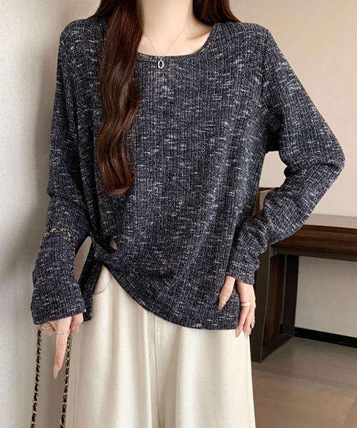 2ly2(トゥーリートゥー)の「ミックスリブ ルーズトップス(Tシャツ/カットソー・レディース・ネイビー/ブラウン/ベージュ・FREE)」の9枚目の写真