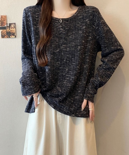 2ly2(トゥーリートゥー)の「ミックスリブ ルーズトップス(Tシャツ/カットソー・レディース・ネイビー/ブラウン/ベージュ・FREE)」の8枚目の写真