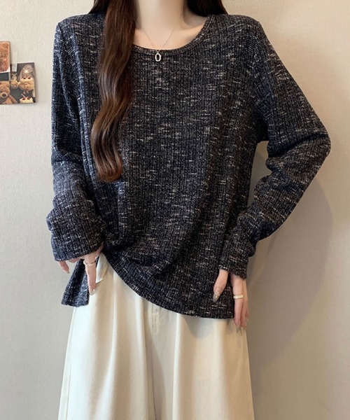 2ly2(トゥーリートゥー)の「ミックスリブ ルーズトップス(Tシャツ/カットソー・レディース・ネイビー/ブラウン/ベージュ・FREE)」の6枚目の写真