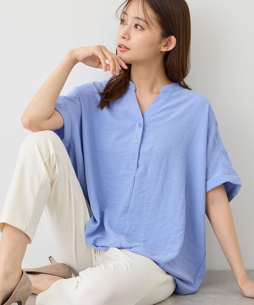Jayro(ジャイロ)の「ワッシャーヘンリーネックブラウス(シャツ/ブラウス・レディース・ホワイト系その他/ブルー系その他4/ブラック/ホワイト系その他5/ブルー系その他2/サックスブルー・M)」の1枚目の写真